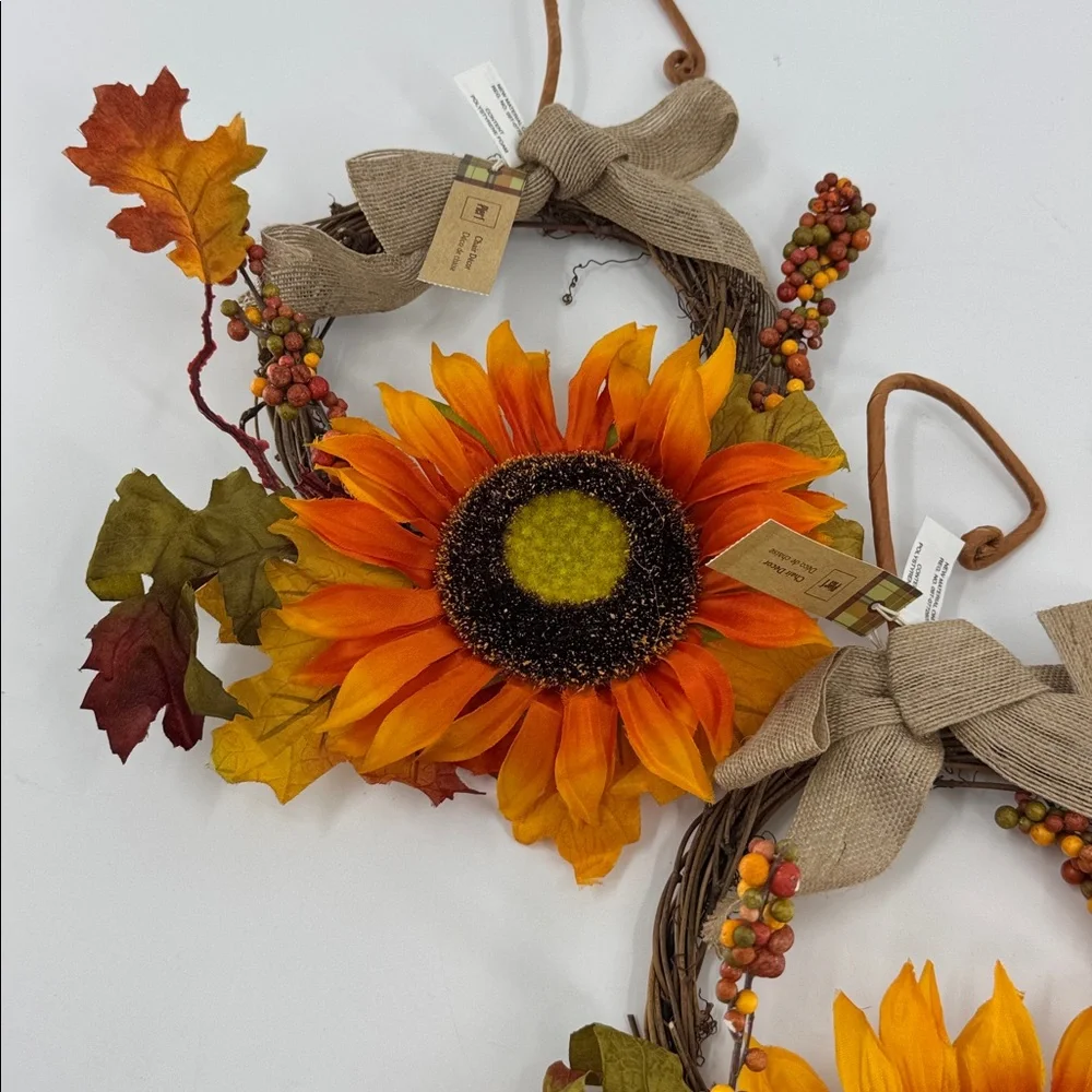 Pier1 Set of 3 Sunflower Autumn Wreath Chair Decor NWT